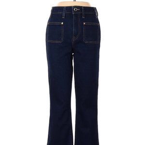 Khaite Raquel Patch Pocket Crop Flare Blue Denim Jeans Size 25